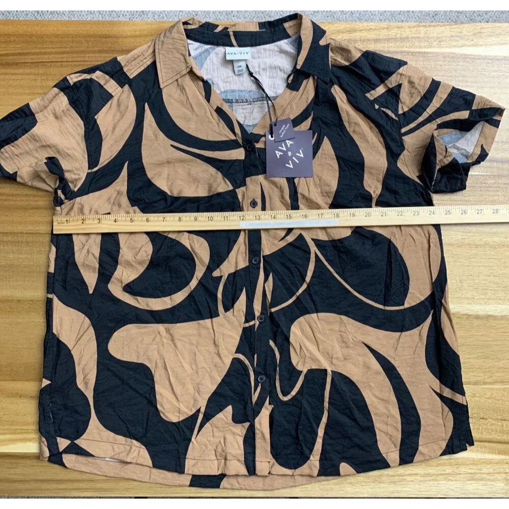 Ava & Viv Womens Plus Size Black & Tan Abstract Button-Front Shirt Size XXL - Picture 5 of 11